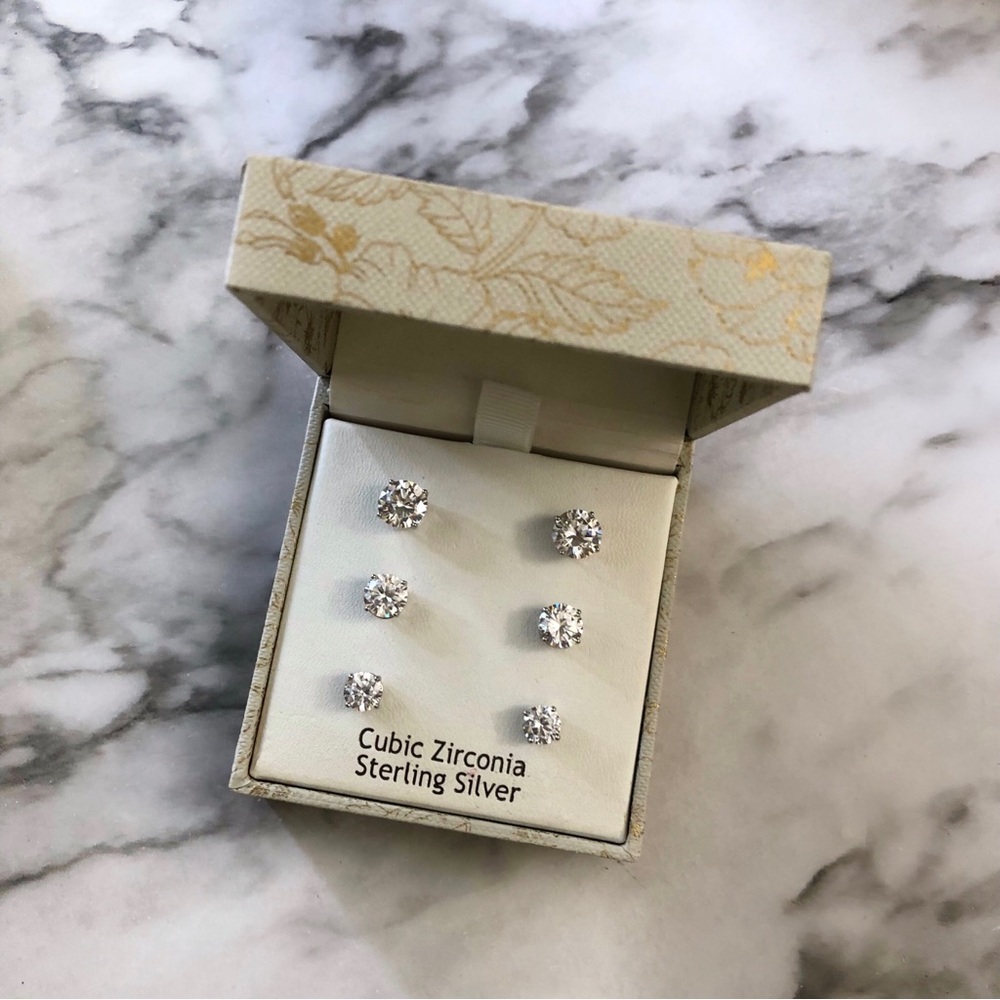 Nanette Lepore diamond & sterling silver earring set- set of 3 studs
